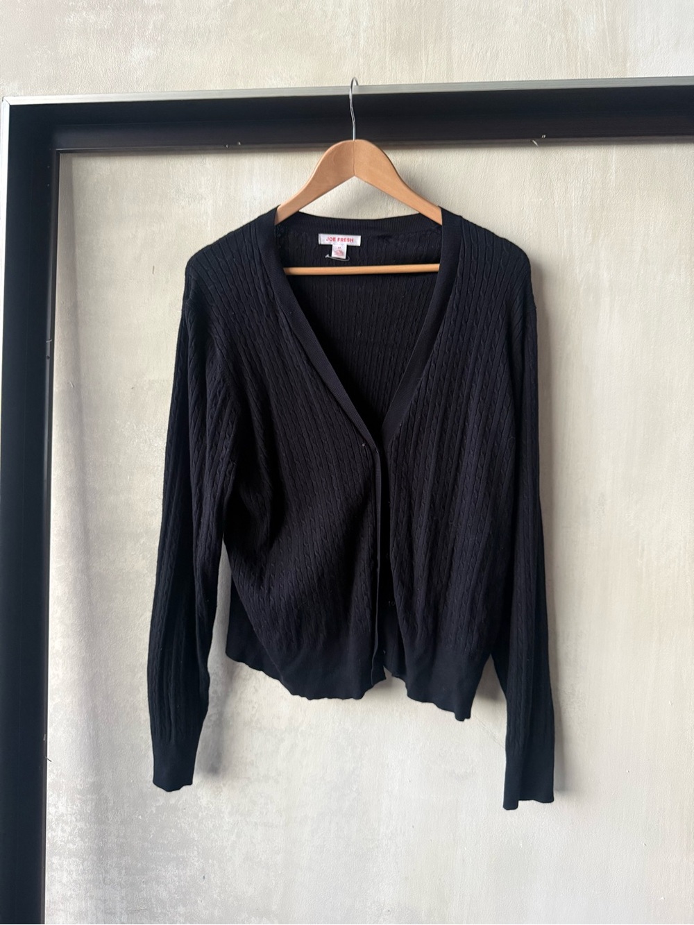 Joe Fresh Black Rib-Knit V-Neck Button-Front Cardigan